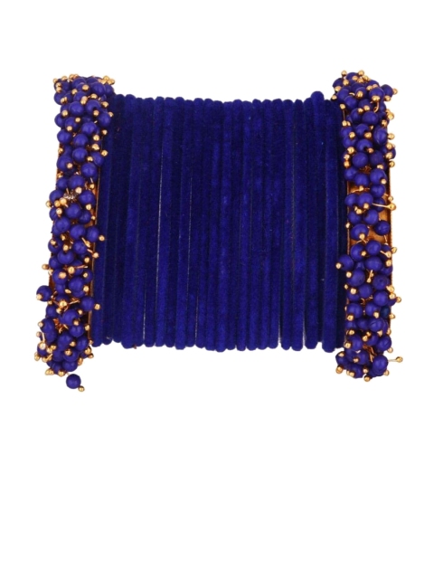 

Efulgenz Set of 26 Blue Thread & Bead Studded Bangle, Gold