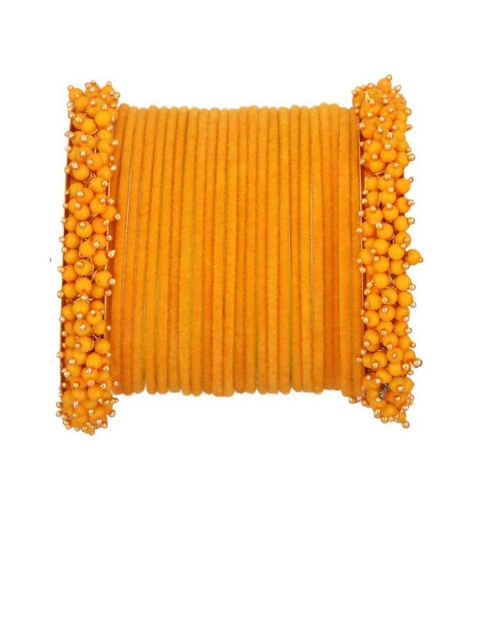 

Efulgenz Set of 26 Orange Beaded Velvet Bangle, Yellow