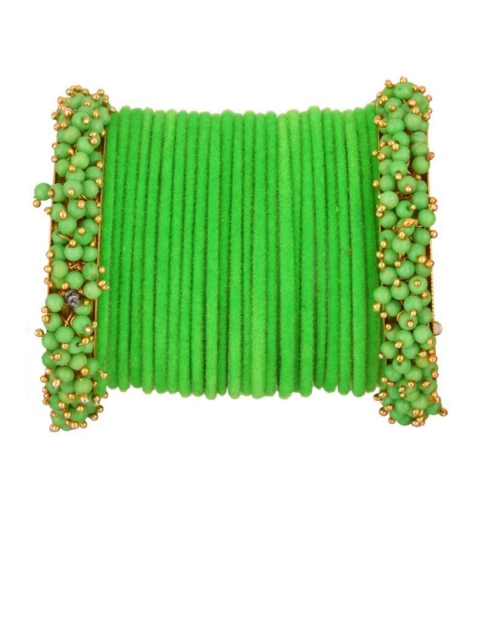 

Efulgenz Set of 26 Green Beaded Velvet Bangles