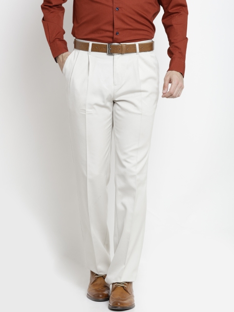 

Blackberrys Men Beige Solid Formal Trousers