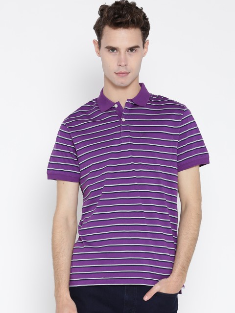 

Blackberrys Men Purple Striped Polo Collar T-shirt