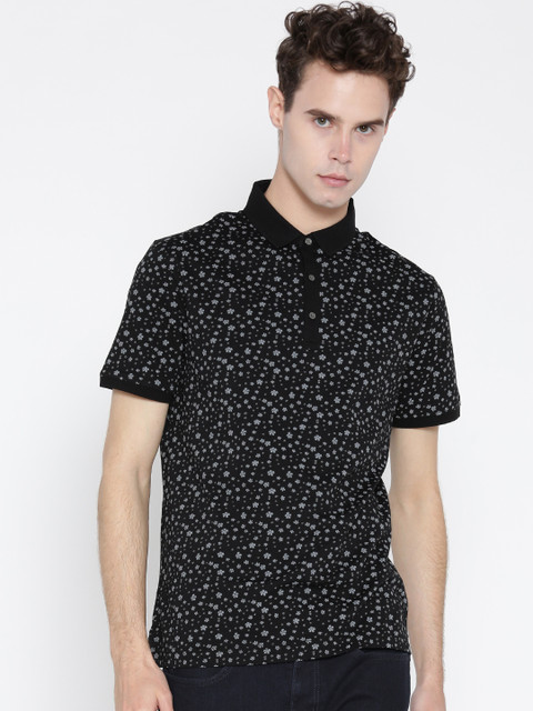

Blackberrys Men Black Printed Polo Collar Pure Cotton T-shirt