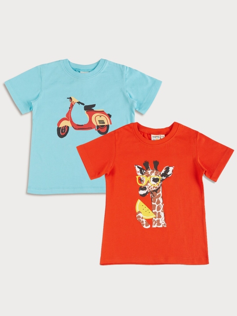 

Frangipani Set of 2 Boys Scooter and Giraffe Placement Print Cotton T-shirt, Red