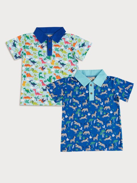 

frangipani Pack OF 2 Boys Blue & Beige Printed Polo Collar T-shirt