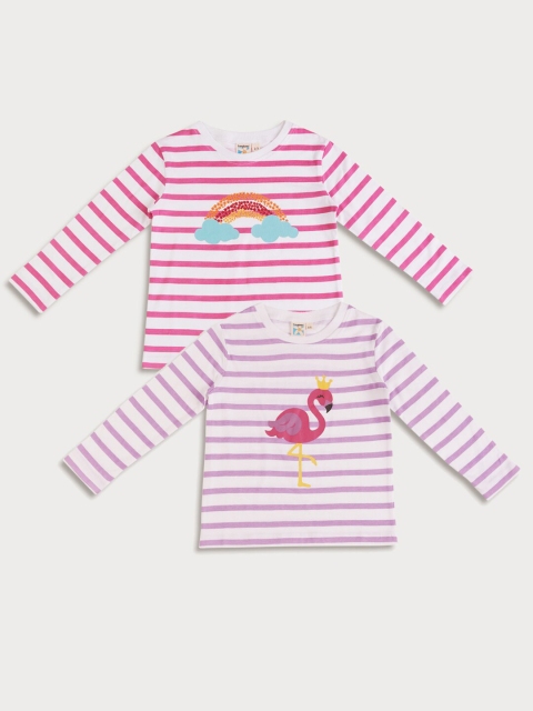 

frangipani Girls Pack Of 2 Pink & Purple Striped T-shirt