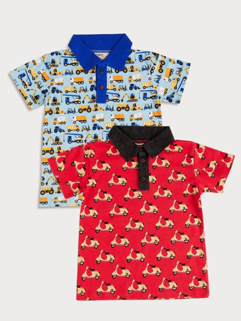 

frangipani Boys Pack Of 2 Blue & Red Printed Cotton T-shirt
