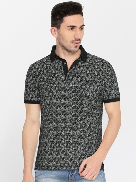

Blackberrys Men Black & Grey Printed Polo Collar T-shirt