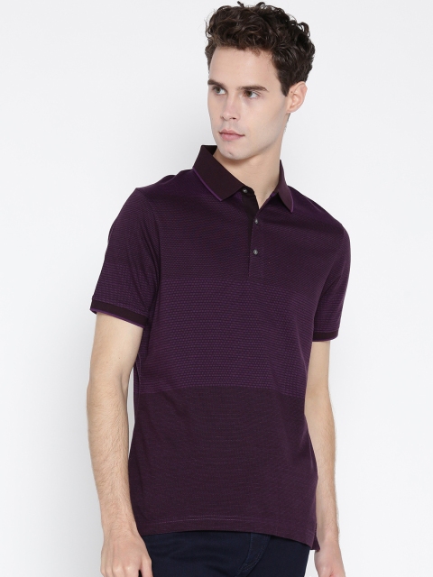 

Blackberrys Men Purple Patterned Polo Collar Pure Cotton T-shirt