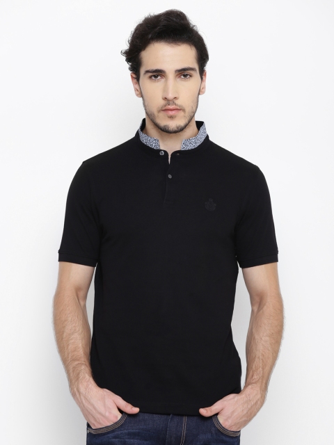 

Blackberrys Men Black Solid Mandarin Collar T-shirt