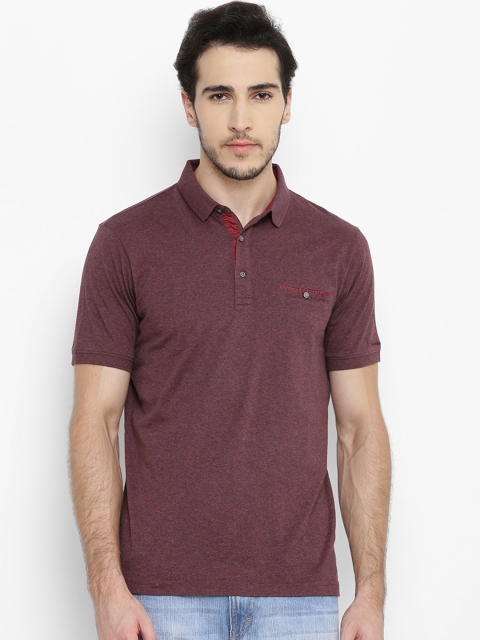 

Blackberrys Men Burgundy Solid Polo Collar Pure Cotton T-shirt