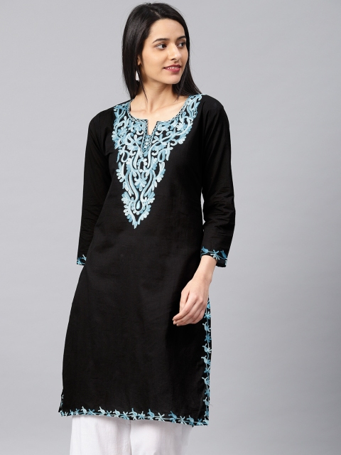

Saadgi Women Black Embroidered Straight Kurta