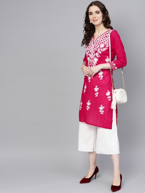 

Saadgi Women Pink Chikankari Aari Embroidered Straight Kurta