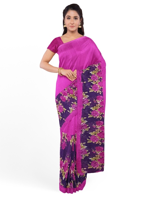 

Silk Bazar Pink & Navy Blue Floral Pure Georgette Saree