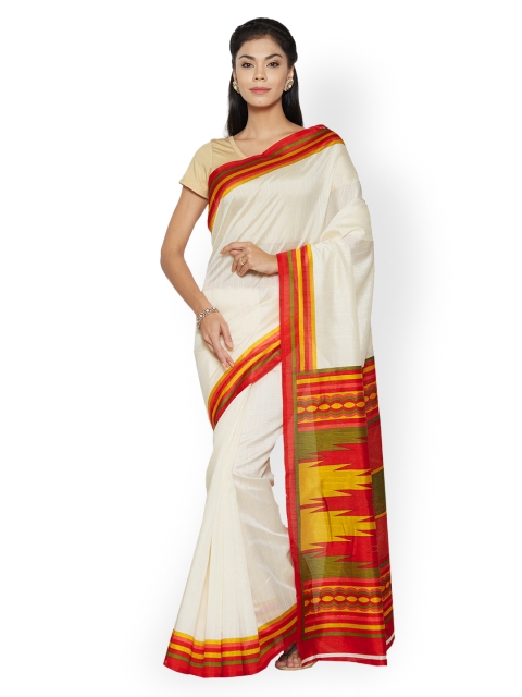 

Saree mall Cream-Coloured Bhagalpuri Silk Saree