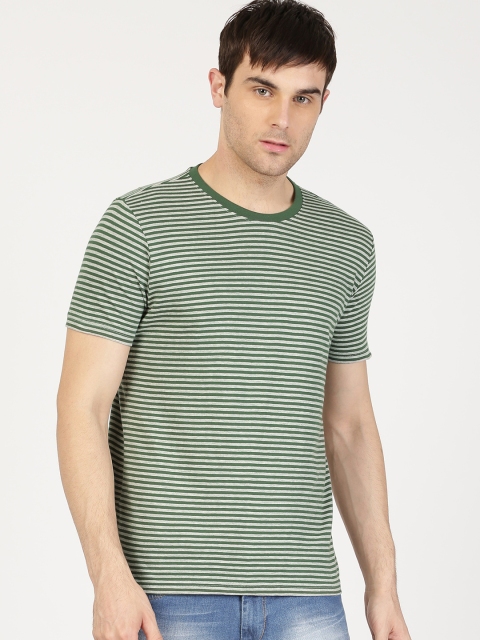 

ether Men Green & Grey Striped Round Neck T-shirt