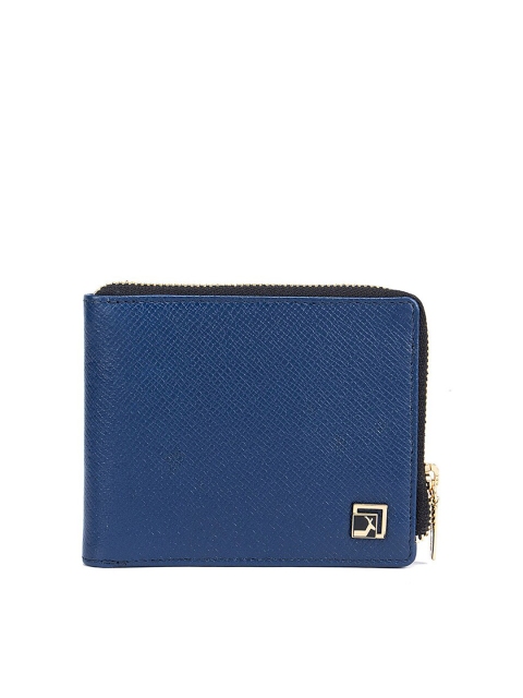 

Da Milano Men Blue & Gold-Toned Textured Leather Two Fold Wallet