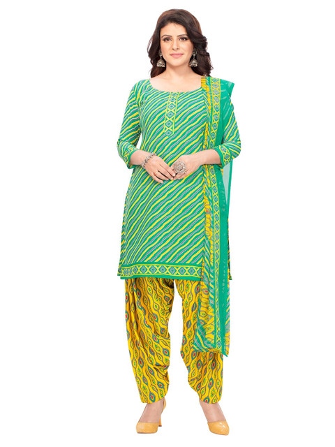 

SALWAR STUDIO Green & Yellow Printed Unstitched Dress Material