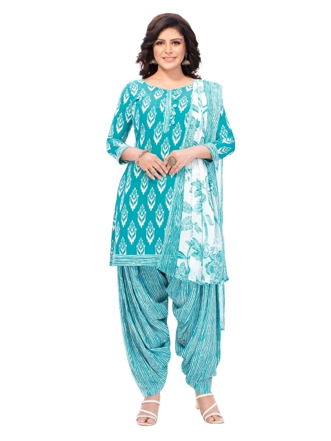 

SALWAR STUDIO Women Blue & White Geometric Printed Unstitched Dress Material