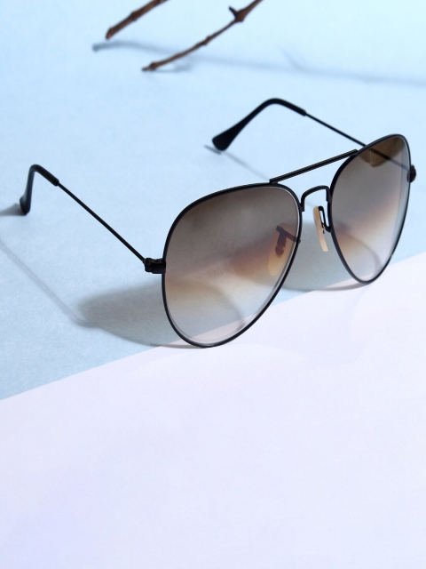 

RESIST EYEWEAR Unisex Brown Lens & Black Aviator Sunglasses with UV Protected Lens
