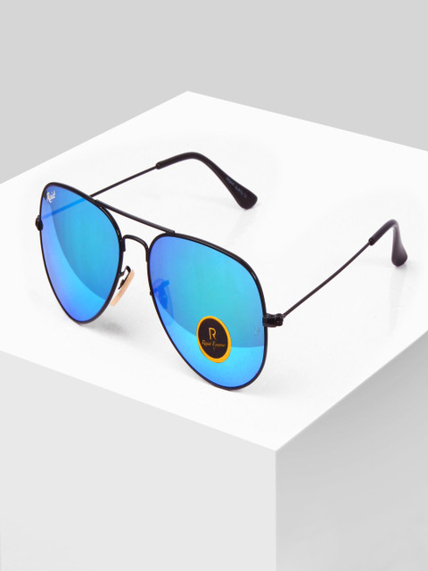 

RESIST EYEWEAR Unisex Blue Lens & Black Aviator Sunglasses with UV Protected Lens