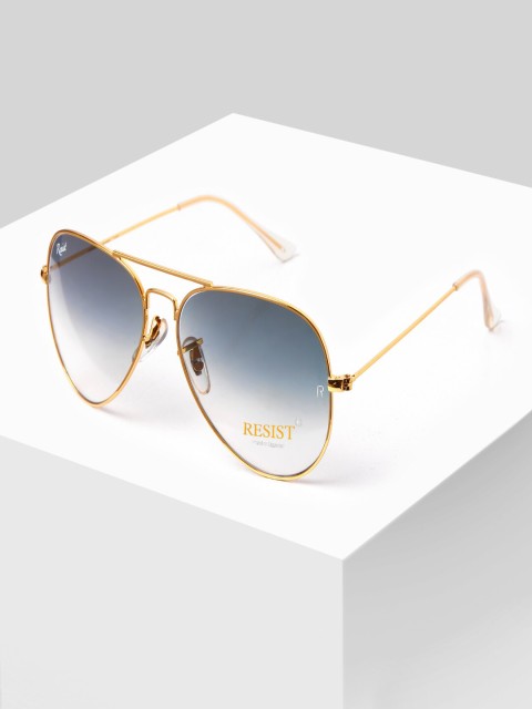 

RESIST EYEWEAR Unisex Black Lens & Gold-Toned Aviator Sunglasses with UV Protected Lens