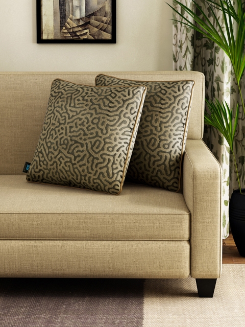 

S9home by Seasons Khaki & Black Set of 2 Patterned 16'' x 16'' Square Cushion Covers
