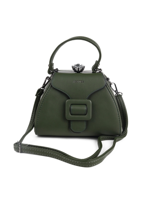 

ODETTE Women Olive Green & Silver-Toned Foldover Clutch Bag