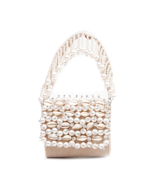 

ODETTE Women Cream-Coloured & White Embellished Foldover Clutch