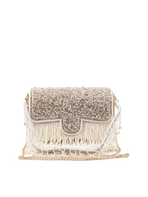 

ODETTE Off White & Gold-Toned Embellished Foldover Clutch