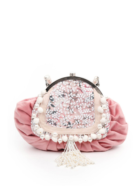 

ODETTE Women Pink & White Embroidered Potli Clutch