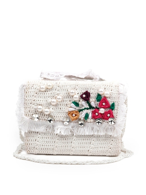 

ODETTE Women White & Red Embellished Foldover Clutch