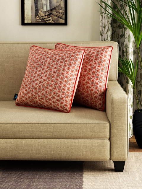 

S9home by Seasons Rust Orange Set of 2 Patterned 16'' x 16'' Square Cushion Covers