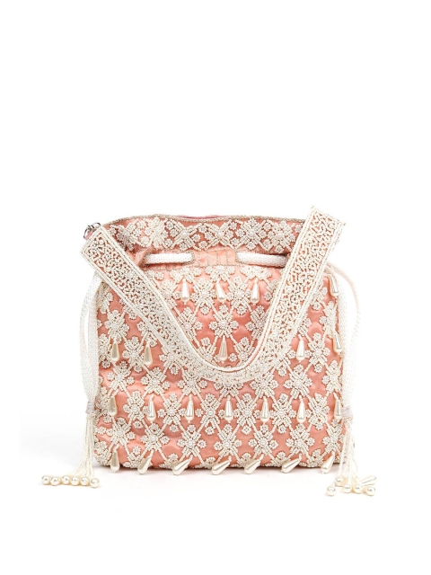 

ODETTE Women Pink & White Embroidered Purse Clutch