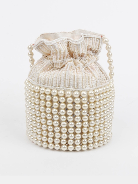 

ODETTE Off White Embroidered Potli Clutch