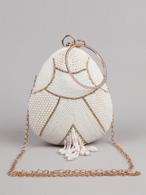 

ODETTE White & Gold-Toned Embroidered Box Clutch