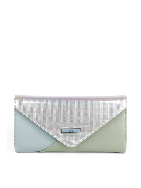 

ODETTE Women Green & Silver-Toned Foldover Clutch
