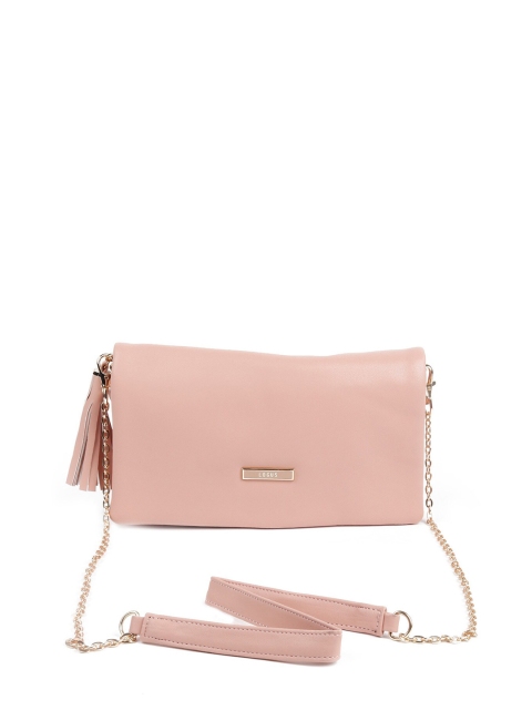 

ODETTE Peach-Coloured Solid Foldover Clutch