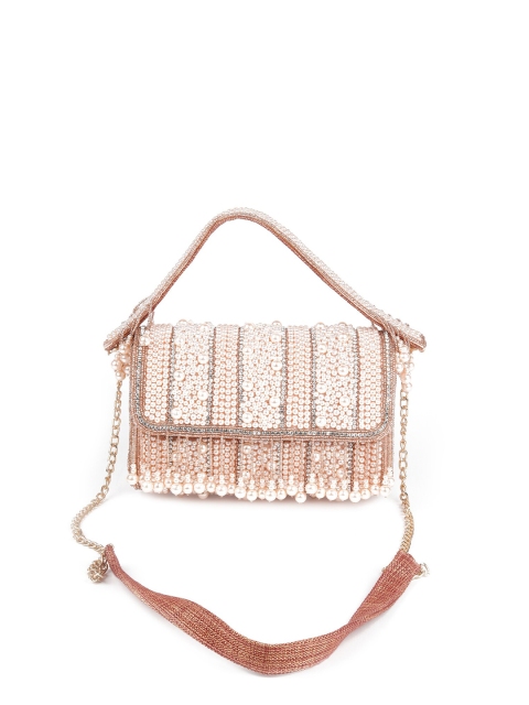 

ODETTE Women Pink & White Embroidered Foldover Clutch