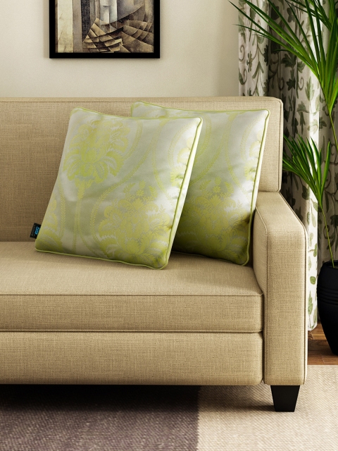 

S9home by Seasons Lime Green & Cream Set of 2 Patterned 20'' x 20'' Square Cushion Covers