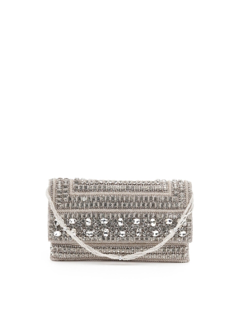 

ODETTE Silver-Toned Embellished Envelope Clutch