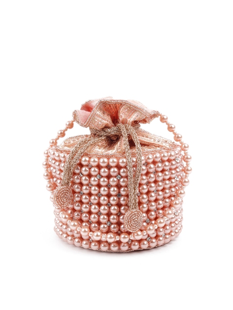 

ODETTE Women Peach Embellished Potli Clutch