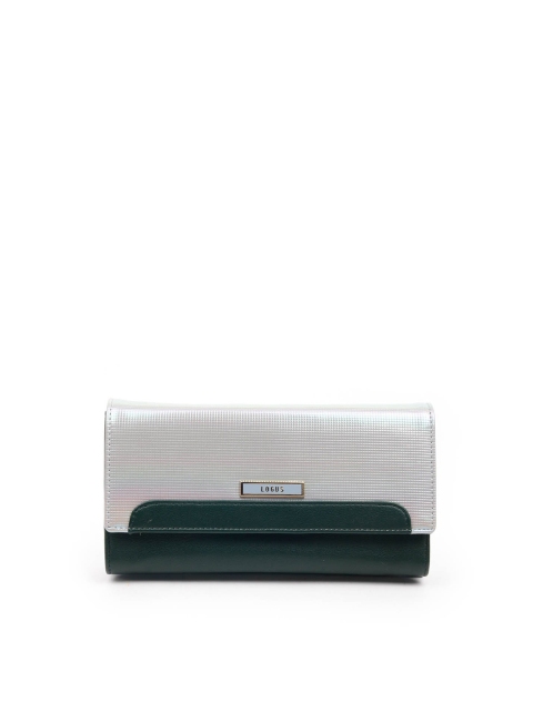 

ODETTE Women Silver-Toned & Green Textured Foldover Clutch