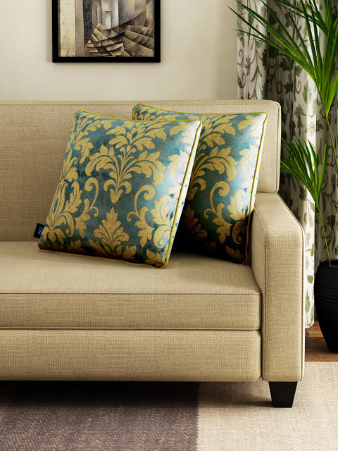 

S9home by Seasons Green & Yellow Set of 2 Patterned 16'' x 16'' Square Cushion Covers