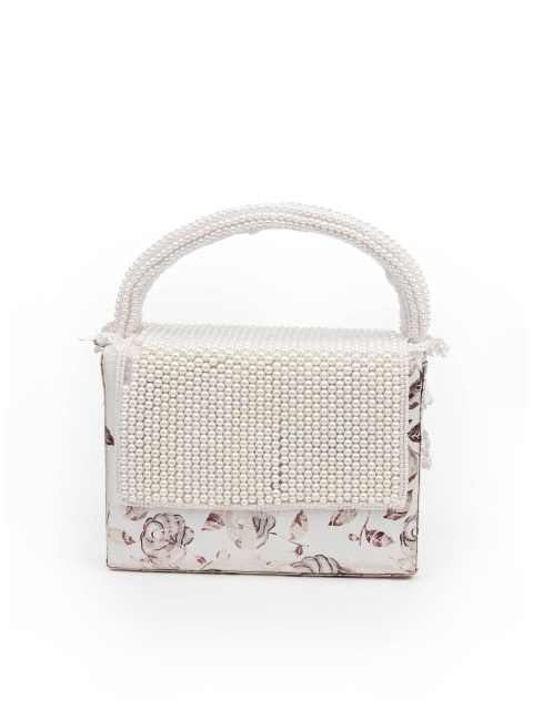 

ODETTE White & Brown Embellished Foldover Clutch