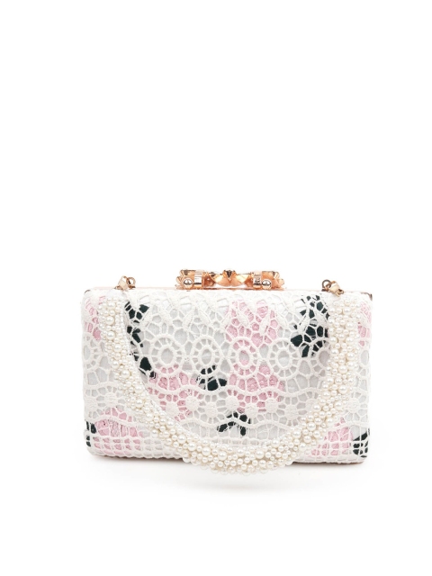 

ODETTE White & Pink Embroidered Box Clutch