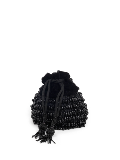 

ODETTE Women Black Embelished Potli Clutch