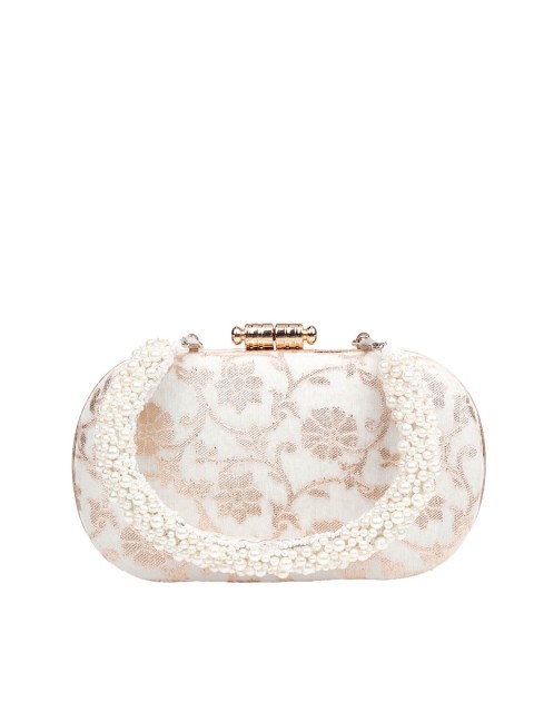 

ODETTE White & Gold-Toned Embroidered Box Clutch