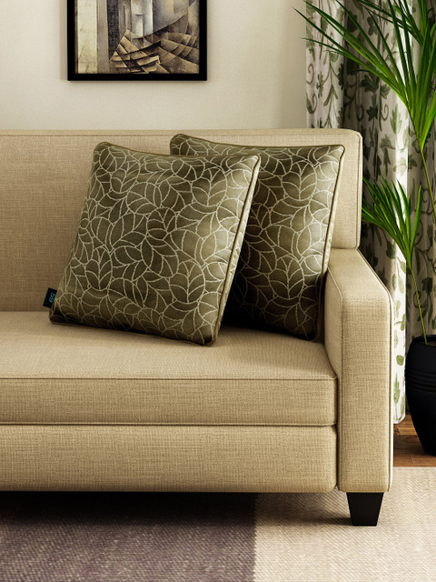 

S9home by Seasons Olive Green Set of 2 Patterned 16" x 16" Square Cushion Covers