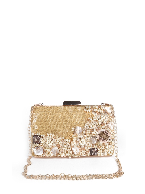 

ODETTE Gold-Toned & White Embellished Foldover Clutch