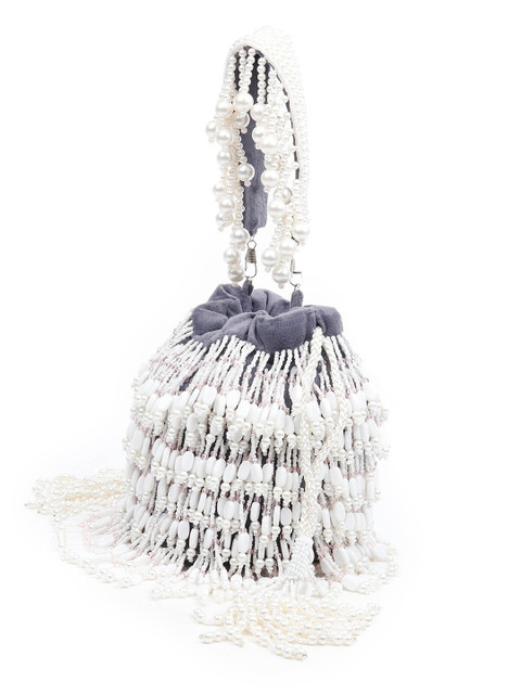 

ODETTE Grey & White Embellished Potli Clutch